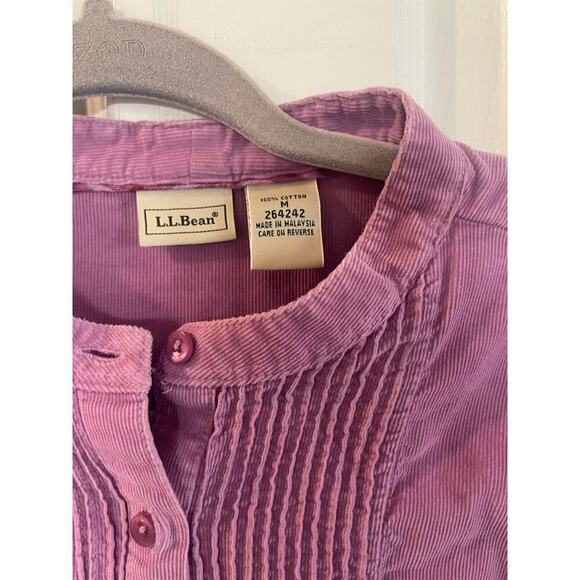 L.L. Bean Corduroy Prairie Button Up Shirt Pintuck Purple Long Sleeve Sz M - Picture 3 of 11